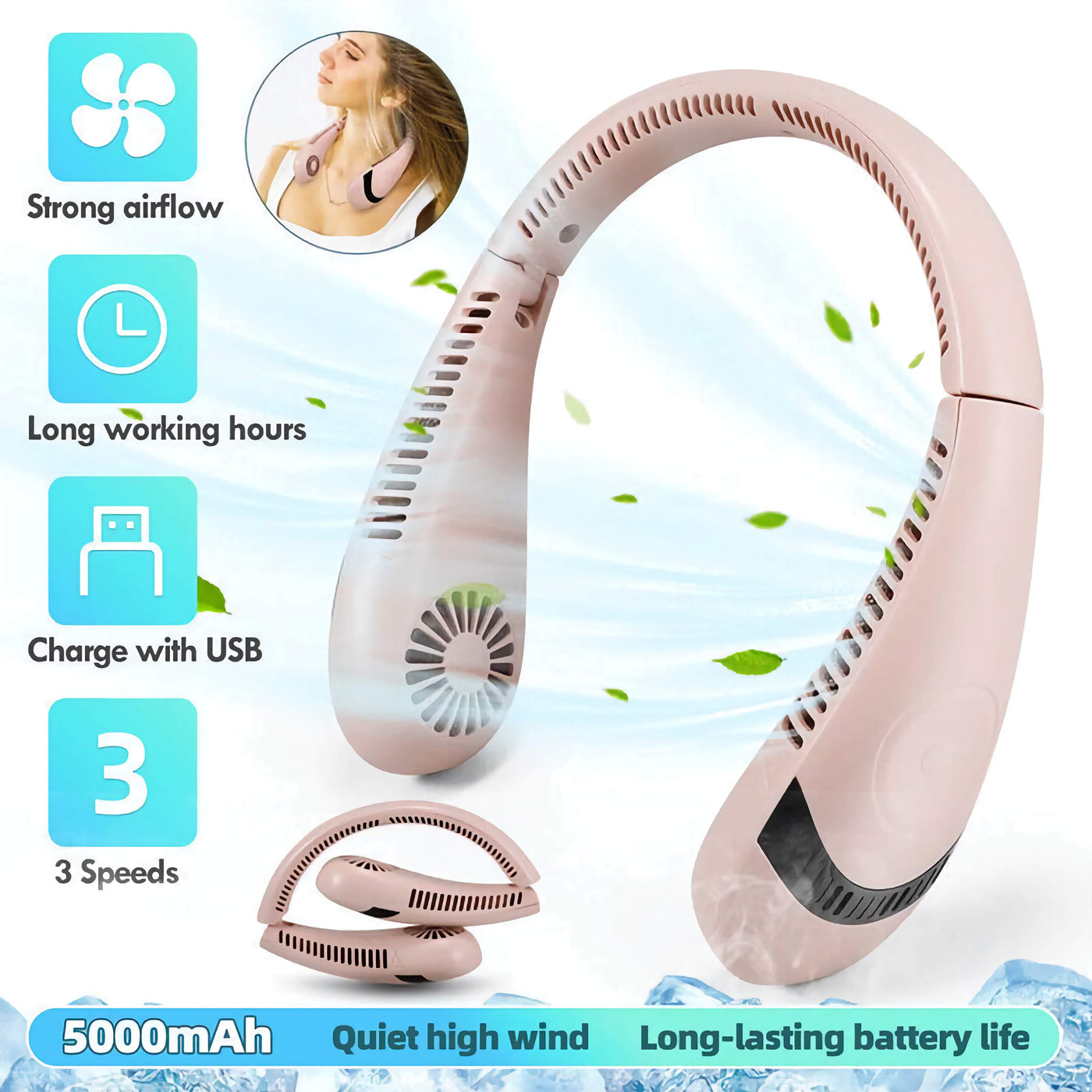 Portable Hanging Neck Fan Hands-Free Cooling On the Go